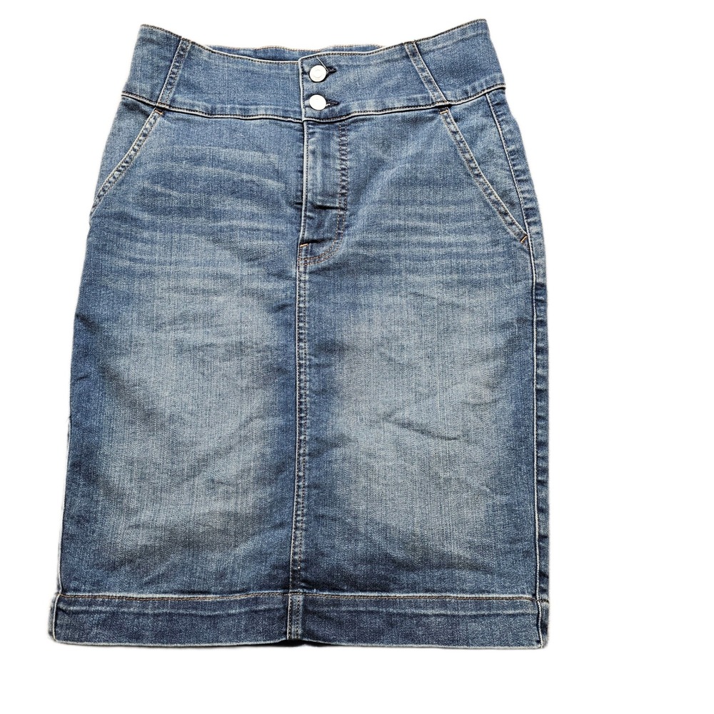 Gap Corset Pencil Skirt Womens Size 28R Blue Denim High Waist Back Slit Career